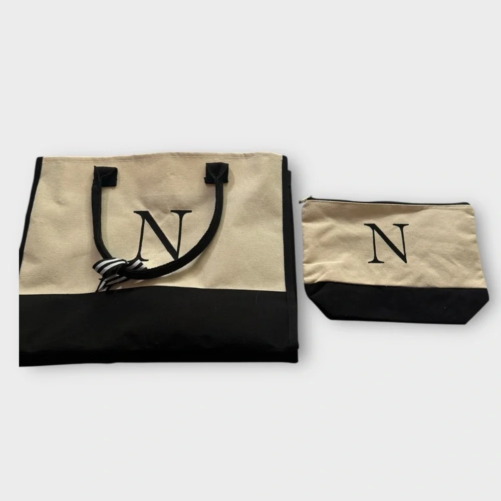 Letter “N” initial Black and White Tote Bag